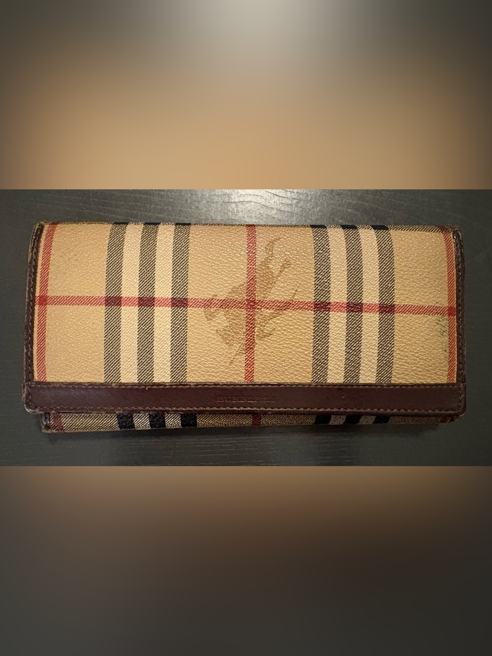 BURBERRY Brown Leather and Tan Check Continental Wallet